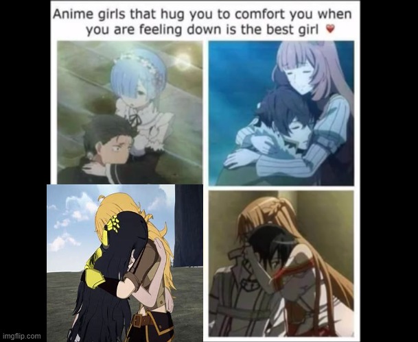 image tagged in rwby,four horsemen,anime meme,anime girl,hug | made w/ Imgflip meme maker