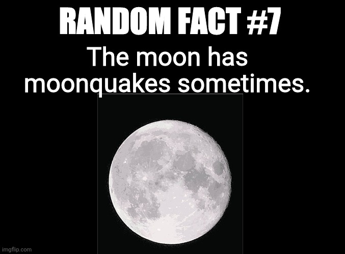 Random Fact #7 | RANDOM FACT #7; The moon has moonquakes sometimes. | image tagged in blank black,random fact,memes,fun,moon,space | made w/ Imgflip meme maker