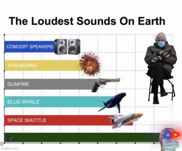 The Loudest Sounds on Earth | ME | image tagged in the loudest sounds on earth | made w/ Imgflip meme maker