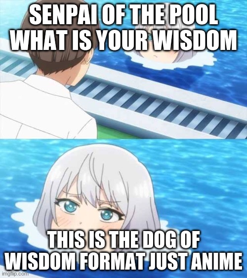 true | SENPAI OF THE POOL WHAT IS YOUR WISDOM; THIS IS THE DOG OF WISDOM FORMAT JUST ANIME | image tagged in senpai of the pool | made w/ Imgflip meme maker