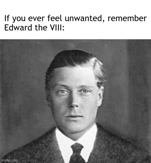 you probably won't understand this meme. | If you ever feel unwanted, remember 
Edward the VIII: | image tagged in blank white template,english,royal family,edward | made w/ Imgflip meme maker