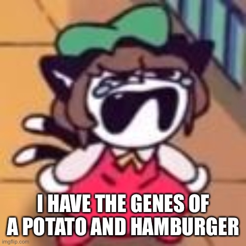 Cry about it | I HAVE THE GENES OF A POTATO AND HAMBURGER | image tagged in cry about it | made w/ Imgflip meme maker