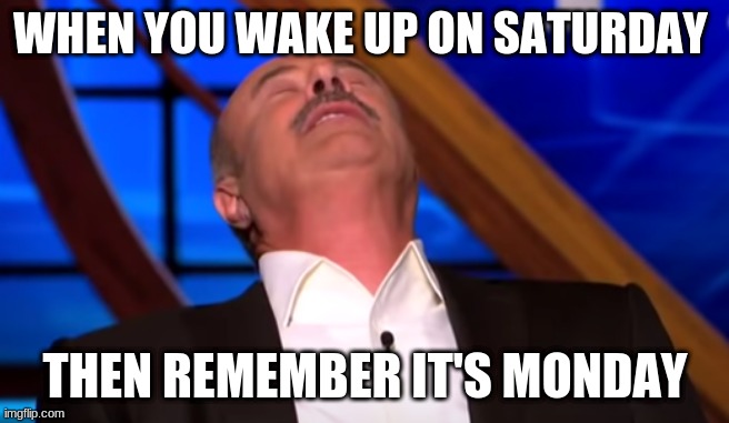 Mondays | WHEN YOU WAKE UP ON SATURDAY; THEN REMEMBER IT'S MONDAY | image tagged in mondays | made w/ Imgflip meme maker