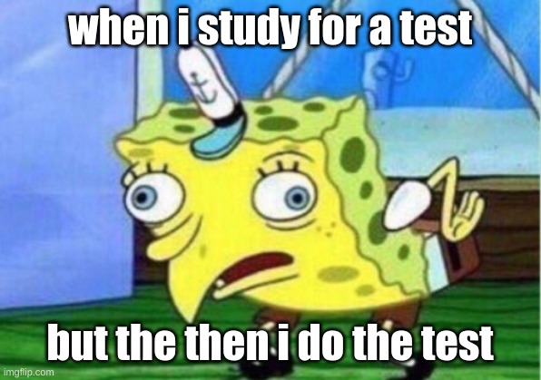 Every 5th grader | when i study for a test; but the then i do the test | image tagged in memes,mocking spongebob | made w/ Imgflip meme maker