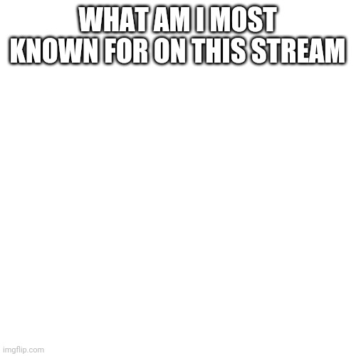 Blank Transparent Square | WHAT AM I MOST KNOWN FOR ON THIS STREAM | image tagged in memes,blank transparent square | made w/ Imgflip meme maker
