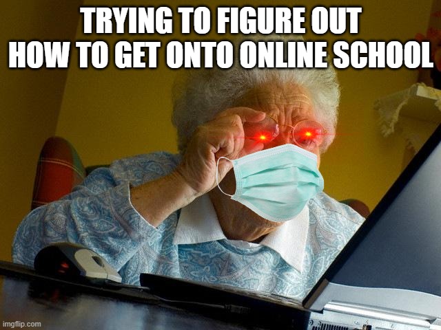 Grandma Finds The Internet | TRYING TO FIGURE OUT HOW TO GET ONTO ONLINE SCHOOL | image tagged in memes,grandma finds the internet | made w/ Imgflip meme maker