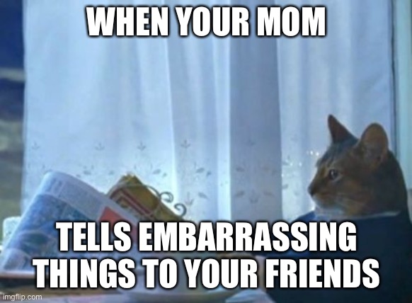 I Should Buy A Boat Cat | WHEN YOUR MOM; TELLS EMBARRASSING THINGS TO YOUR FRIENDS | image tagged in memes,i should buy a boat cat | made w/ Imgflip meme maker