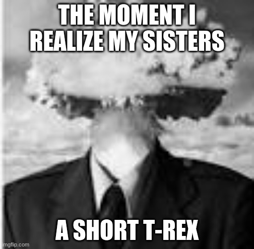 THE MOMENT I REALIZE MY SISTERS; A SHORT T-REX | image tagged in memes | made w/ Imgflip meme maker