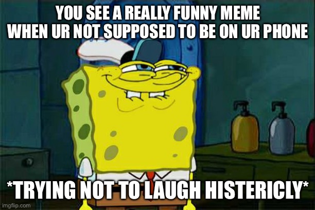 LOL | YOU SEE A REALLY FUNNY MEME WHEN UR NOT SUPPOSED TO BE ON UR PHONE; *TRYING NOT TO LAUGH HISTERICLY* | image tagged in memes,don't you squidward | made w/ Imgflip meme maker