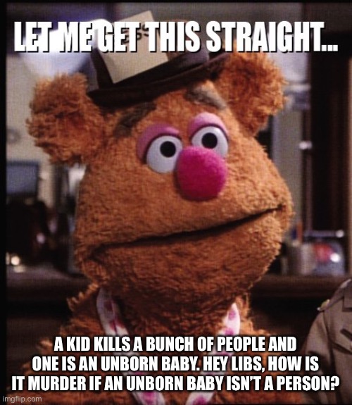 You say unborn babies aren’t people, so why is this considered murder? | A KID KILLS A BUNCH OF PEOPLE AND ONE IS AN UNBORN BABY. HEY LIBS, HOW IS IT MURDER IF AN UNBORN BABY ISN’T A PERSON? | image tagged in fozzie let me get this straight | made w/ Imgflip meme maker