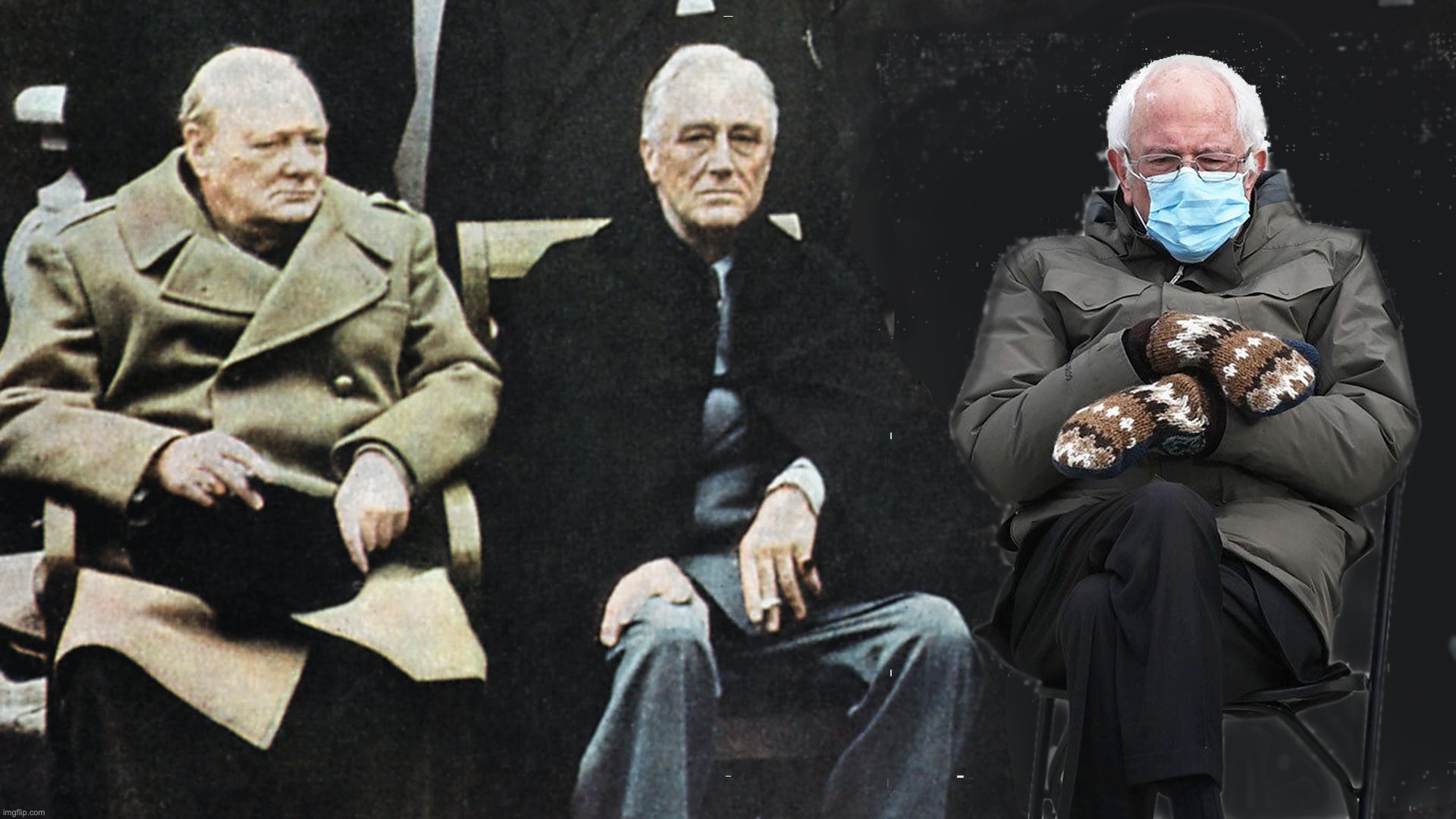 Oh, Yalta Schmalta | BERNIE SITTING IN FOR STALIN; YALTA SCHMALTA | image tagged in bernie sanders,joseph stalin | made w/ Imgflip meme maker