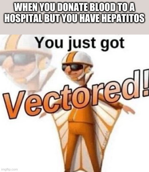 You just got vectored | WHEN YOU DONATE BLOOD TO A HOSPITAL BUT YOU HAVE HEPATITIS | image tagged in you just got vectored | made w/ Imgflip meme maker