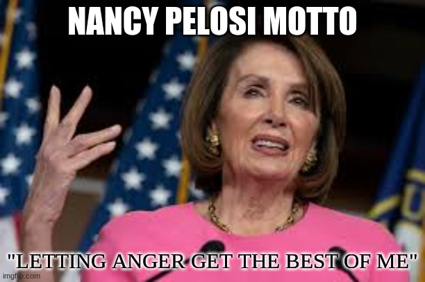 she is a entitled a hole | NANCY PELOSI MOTTO; "LETTING ANGER GET THE BEST OF ME" | image tagged in nancy pelosi,impeach46 | made w/ Imgflip meme maker
