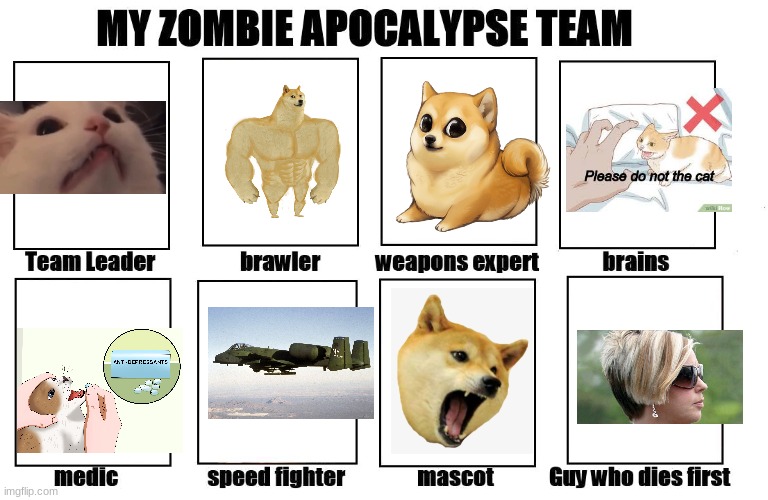 My Zombie Apocalypse Team | image tagged in my zombie apocalypse team | made w/ Imgflip meme maker