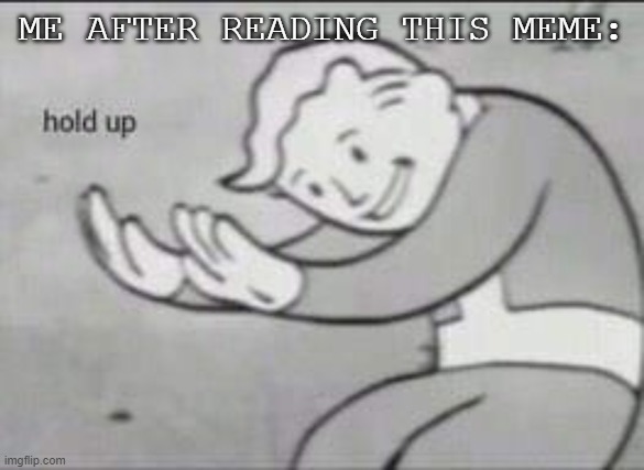 Fallout Hold Up | ME AFTER READING THIS MEME: | image tagged in fallout hold up | made w/ Imgflip meme maker