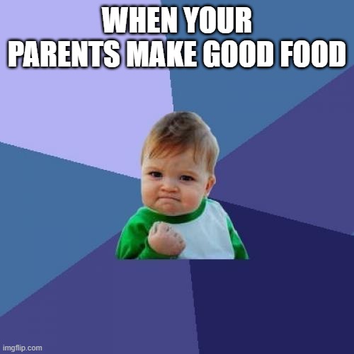 100% TRUE | WHEN YOUR PARENTS MAKE GOOD FOOD | image tagged in memes,success kid | made w/ Imgflip meme maker