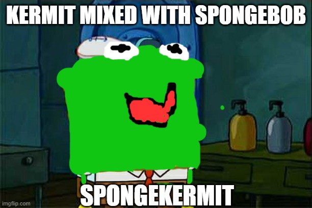 Kermit mixed with spongebob (i did a terrible job on this) | KERMIT MIXED WITH SPONGEBOB; SPONGEKERMIT | image tagged in memes,don't you squidward,kermit,spongebob,spongekermit | made w/ Imgflip meme maker