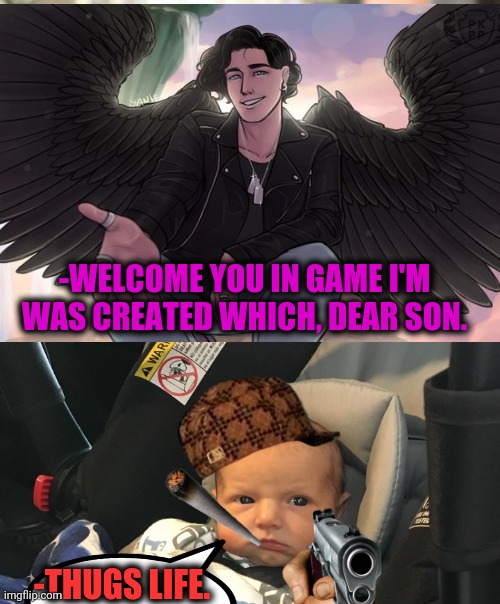 -Hey, you! | -WELCOME YOU IN GAME I'M WAS CREATED WHICH, DEAR SON. -THUGS LIFE. | image tagged in memes,distracted boyfriend,grumpy newborn,baby yoda,thugs,thug life | made w/ Imgflip meme maker