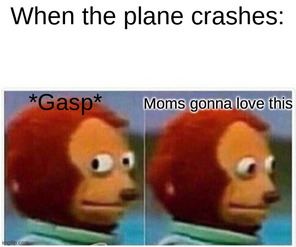 When the plane crashes: *Gasp* Moms gonna love this | image tagged in memes,monkey puppet | made w/ Imgflip meme maker