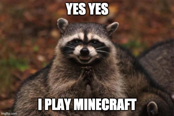 Evil racoon | YES YES I PLAY MINECRAFT | image tagged in evil racoon | made w/ Imgflip meme maker