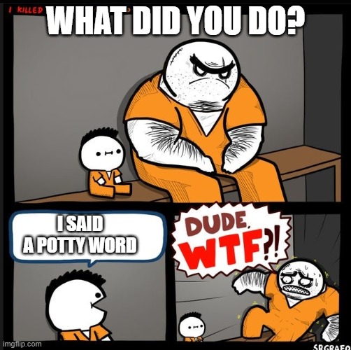 Srgrafo dude wtf | WHAT DID YOU DO? I SAID A POTTY WORD | image tagged in srgrafo dude wtf | made w/ Imgflip meme maker