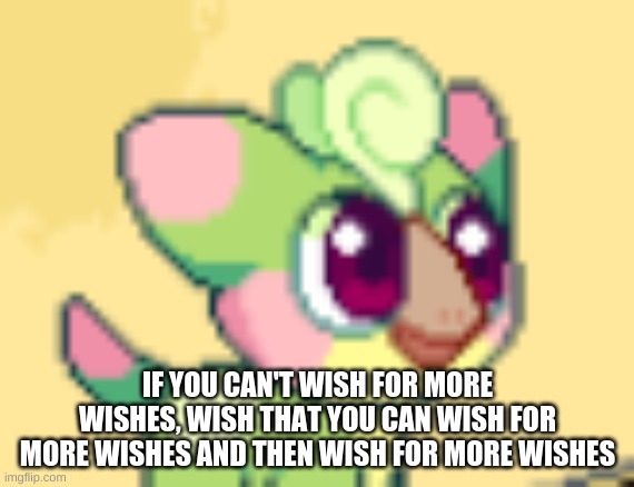 idek- | IF YOU CAN'T WISH FOR MORE WISHES, WISH THAT YOU CAN WISH FOR MORE WISHES AND THEN WISH FOR MORE WISHES | image tagged in s p r o o t | made w/ Imgflip meme maker