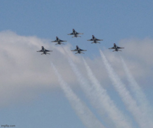 Six Thunderbirds | image tagged in general dynamics,f-16,falcons,usaf,aerobatics,display | made w/ Imgflip meme maker