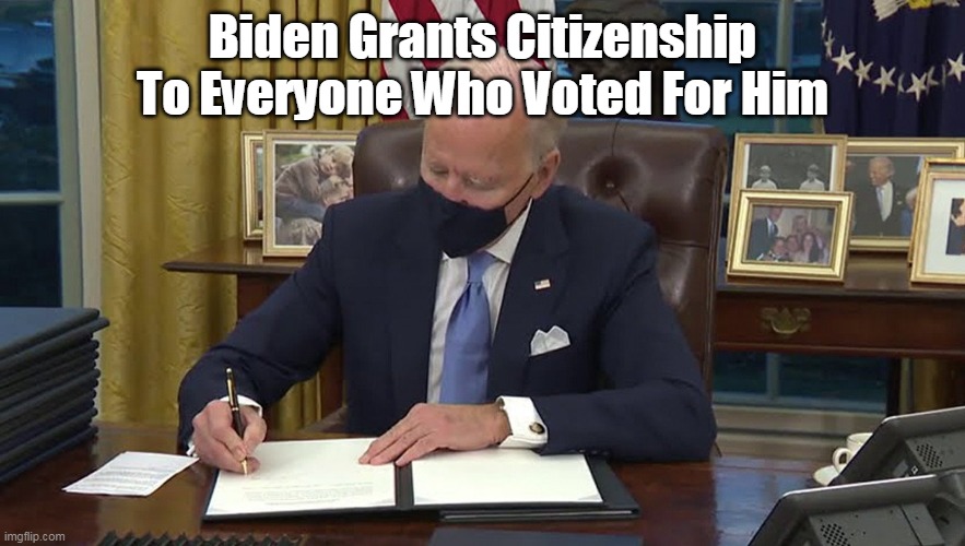 Voter Stimulus Reward |  Biden Grants Citizenship To Everyone Who Voted For Him | image tagged in memes | made w/ Imgflip meme maker