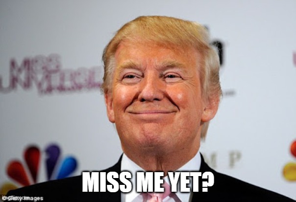 Donald trump approves | MISS ME YET? | image tagged in donald trump approves | made w/ Imgflip meme maker