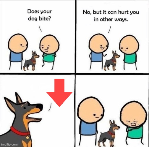BAD DOG | image tagged in does your dog bite | made w/ Imgflip meme maker