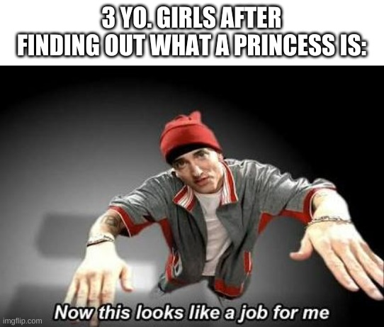 lmao | 3 YO. GIRLS AFTER FINDING OUT WHAT A PRINCESS IS: | image tagged in now this looks like a job for me | made w/ Imgflip meme maker