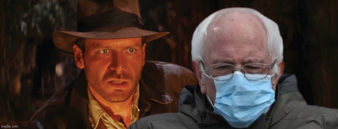 "Raiders of the Old Fart" - Indiana Jones discovers Mittens Bernie Sanders inside an ancient temple in South America. | image tagged in humor,political humor,bernie sanders mittens,bernie sanders,indiana jones,memes | made w/ Imgflip meme maker