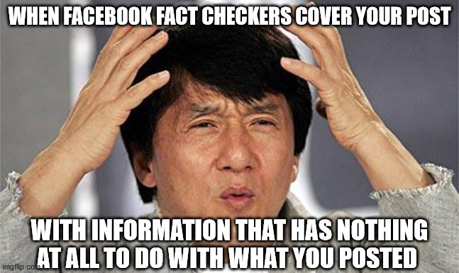 confused face | WHEN FACEBOOK FACT CHECKERS COVER YOUR POST; WITH INFORMATION THAT HAS NOTHING AT ALL TO DO WITH WHAT YOU POSTED | image tagged in confused face,facebook fact checkers | made w/ Imgflip meme maker