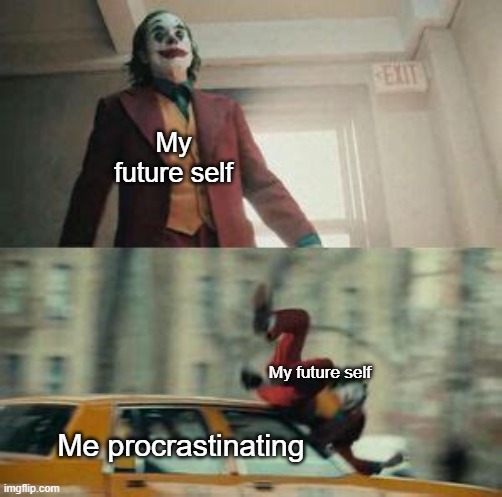 My future self; My future self; Me procrastinating | image tagged in me irl | made w/ Imgflip meme maker