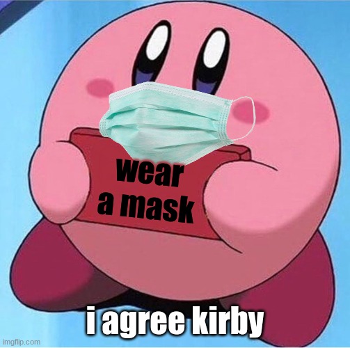 Kirby holding a sign | wear a mask; i agree kirby | image tagged in kirby holding a sign | made w/ Imgflip meme maker