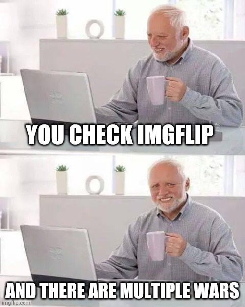 ;-; | YOU CHECK IMGFLIP; AND THERE ARE MULTIPLE WARS | image tagged in memes,hide the pain harold | made w/ Imgflip meme maker