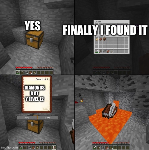 Book of Truth (minecraft) | YES; FINALLY I FOUND IT; DIAMONDS R AT Y LEVEL 12 | image tagged in book of truth minecraft | made w/ Imgflip meme maker