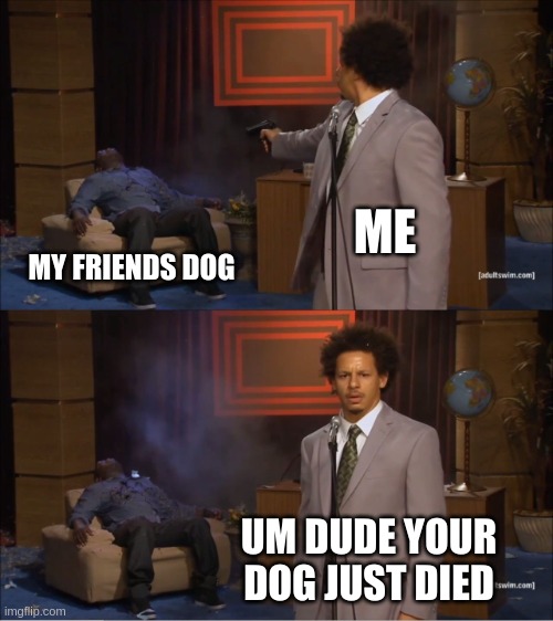 soo what happened bro? | ME; MY FRIENDS DOG; UM DUDE YOUR DOG JUST DIED | image tagged in memes,who killed hannibal | made w/ Imgflip meme maker