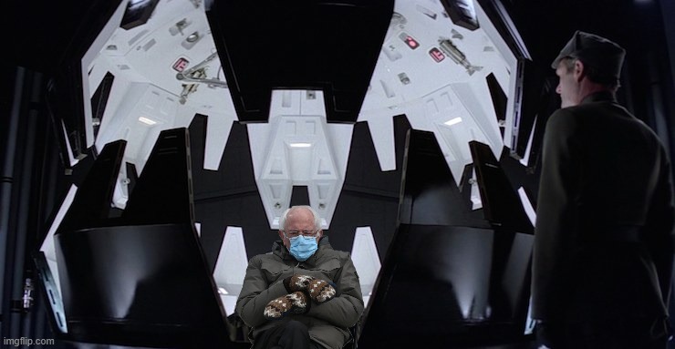 Funny Mittens Bernie Sanders meme - Bernie in Darth Vader's rejuvenation chamber from 'The Empire Strikes Back'. | image tagged in memes,funny memes,bernie sanders mittens,star wars,darth vader,the empire strikes back | made w/ Imgflip meme maker