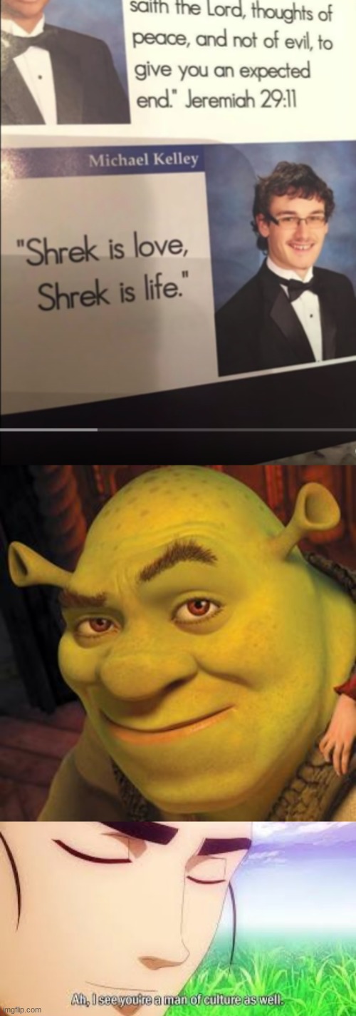 he is a good man | image tagged in shrek is love,shrek sexy face,ah i see your a man of culture as well | made w/ Imgflip meme maker