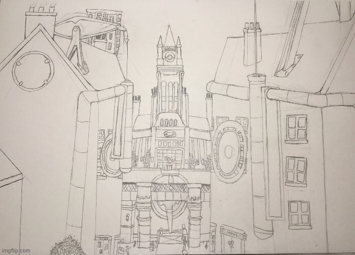 This is the outline for a motosoke city scape that took my five and a half hours. I hope y’all like it, and if you do I’ll finis | image tagged in pokemon sword and shield,art,city | made w/ Imgflip meme maker