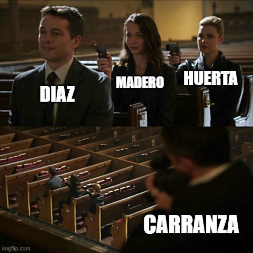 Mexican Civil War in a nutshell | HUERTA; MADERO; DIAZ; CARRANZA | image tagged in assassination chain | made w/ Imgflip meme maker