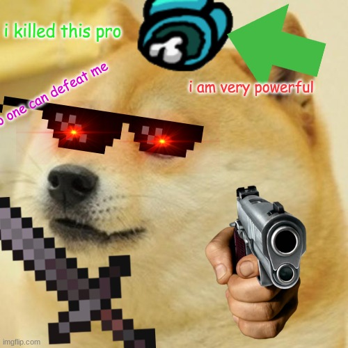 doggie boi (plz like and upvote it) | i killed this pro; i am very powerful; no one can defeat me | image tagged in memes,doge | made w/ Imgflip meme maker