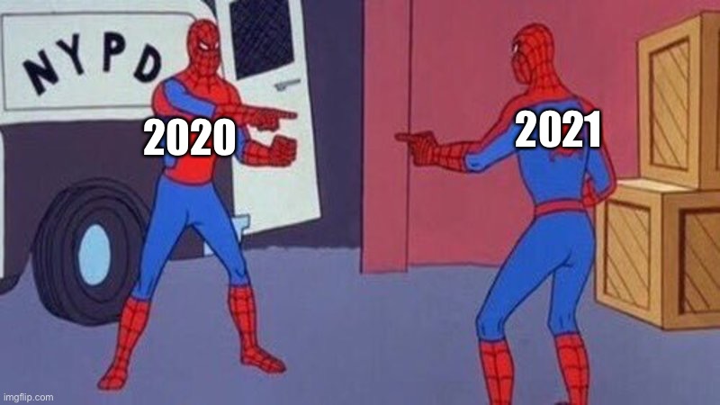 No change | 2021; 2020 | image tagged in spiderman pointing at spiderman | made w/ Imgflip meme maker