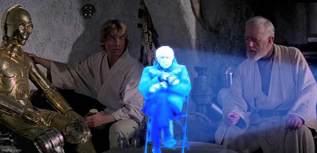 Star Wars Bernie hologram 1 | image tagged in star wars,bernie,hologram | made w/ Imgflip meme maker