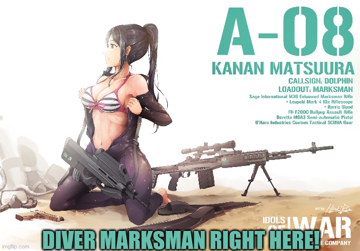 My loadout | DIVER MARKSMAN RIGHT HERE! | image tagged in anime | made w/ Imgflip meme maker
