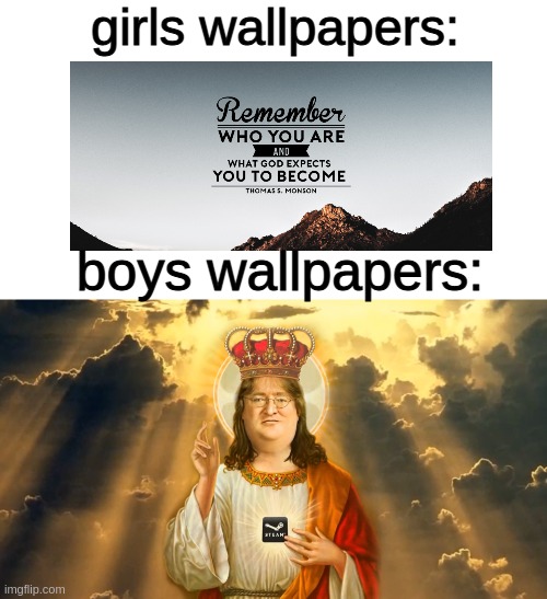 If you don't have tiktok, may Lord Gaben bless you... | girls wallpapers:; boys wallpapers: | image tagged in lord gaben,wallpapers,memes,boys vs girls,steam,gaming | made w/ Imgflip meme maker