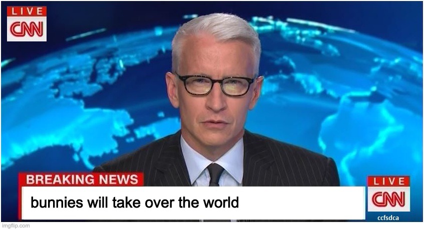 CNN Breaking News Anderson Cooper | bunnies will take over the world | image tagged in cnn breaking news anderson cooper | made w/ Imgflip meme maker