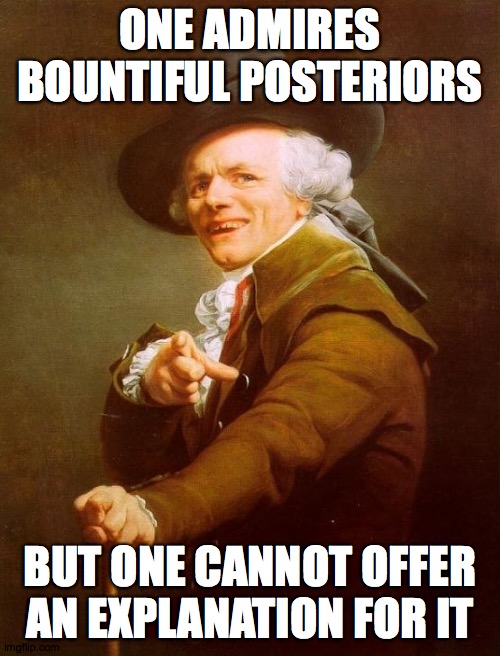 Joseph Ducreux | ONE ADMIRES BOUNTIFUL POSTERIORS; BUT ONE CANNOT OFFER AN EXPLANATION FOR IT | image tagged in memes,joseph ducreux | made w/ Imgflip meme maker