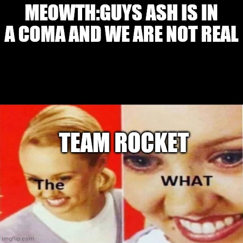 yes | MEOWTH:GUYS ASH IS IN A COMA AND WE ARE NOT REAL; TEAM ROCKET | image tagged in the what | made w/ Imgflip meme maker